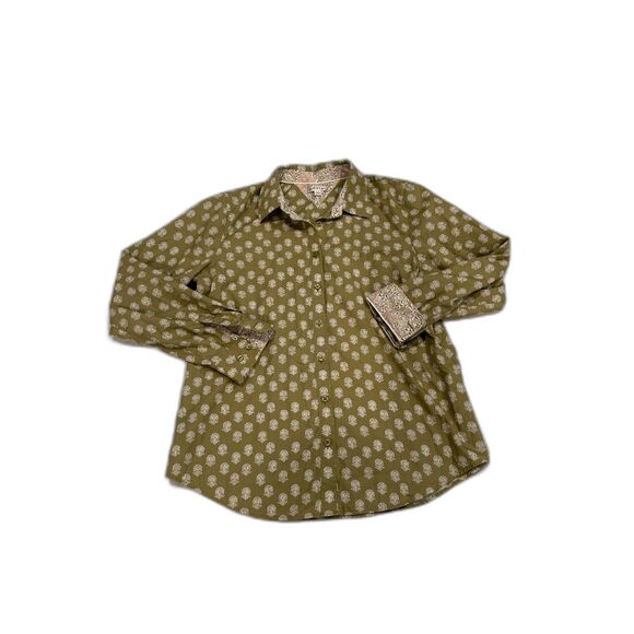 Orvis Long Sleeve Button Down Sage Green Floral Camp Shirt Size 14 - Picture 1 of 8
